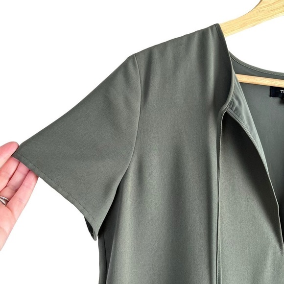 Theory Antazie Tie Front Shift Mini Dress Drapey Crepe in Military Green, Size 8 - Picture 6 of 9